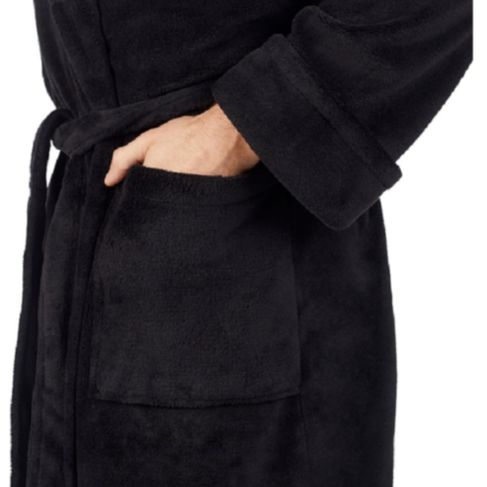 Tommy Bahama Men's Soft Plush Robe, Black - Picture 6 of 7